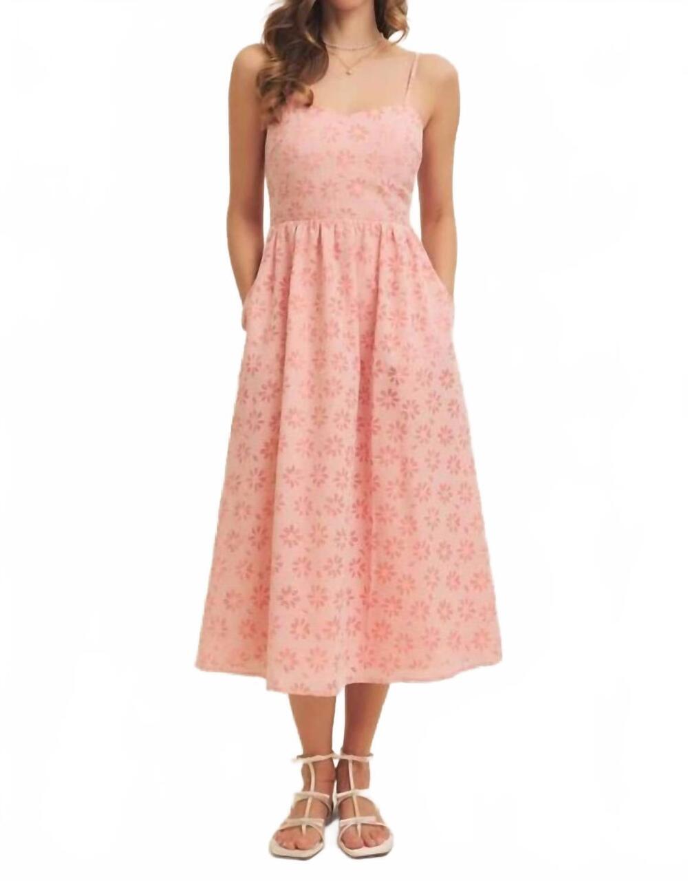 NEW IN FEBRUARY sweetheart floral laser cut gingham midi dress in pink